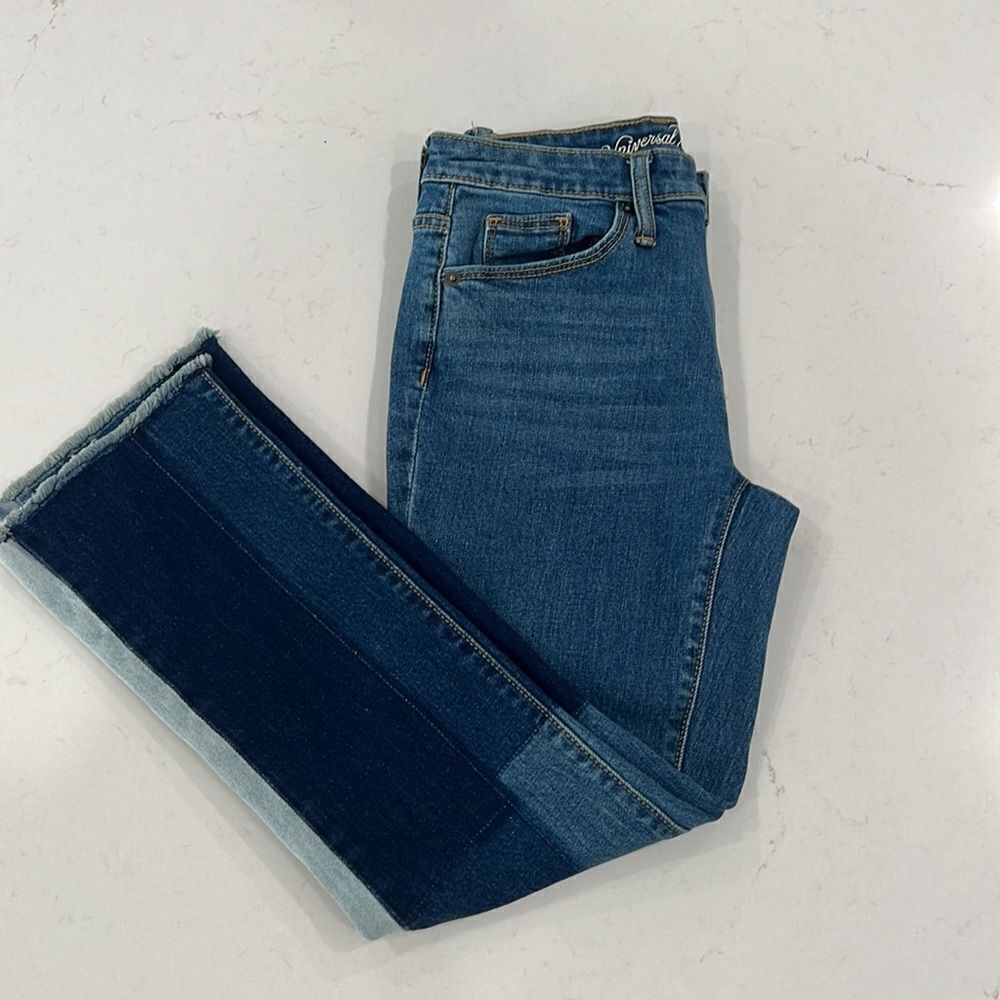 Universal Thread High Rise Kick Boot Crop Jeans Colorblock Patchwork Size 00 24R - Picture 6 of 6
